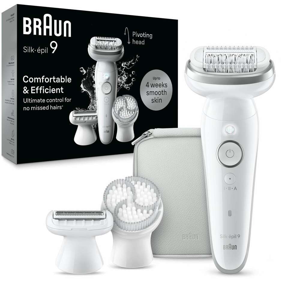 Braun Silk-épil 9 9-061 epilatore MicroGrip bianco e argento con 40 pinzette