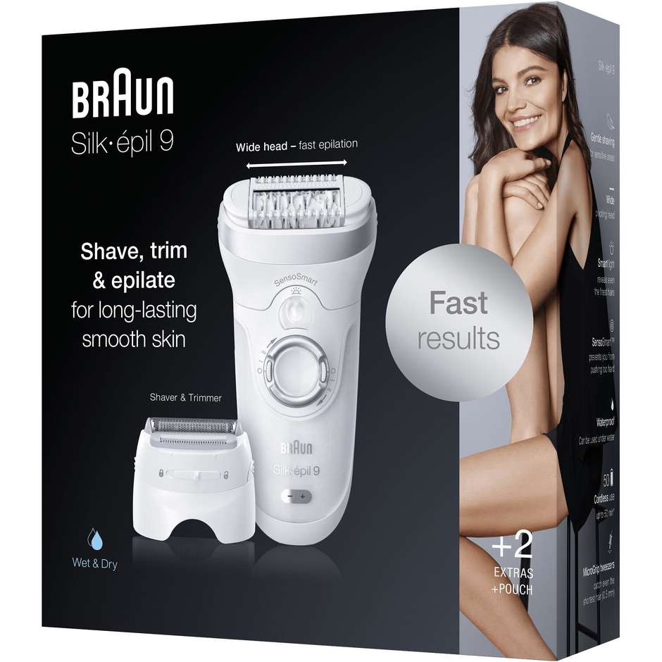 Braun Silk-épil 9 9-705 epilatore bianco Wet & Dry con 40 pinzette