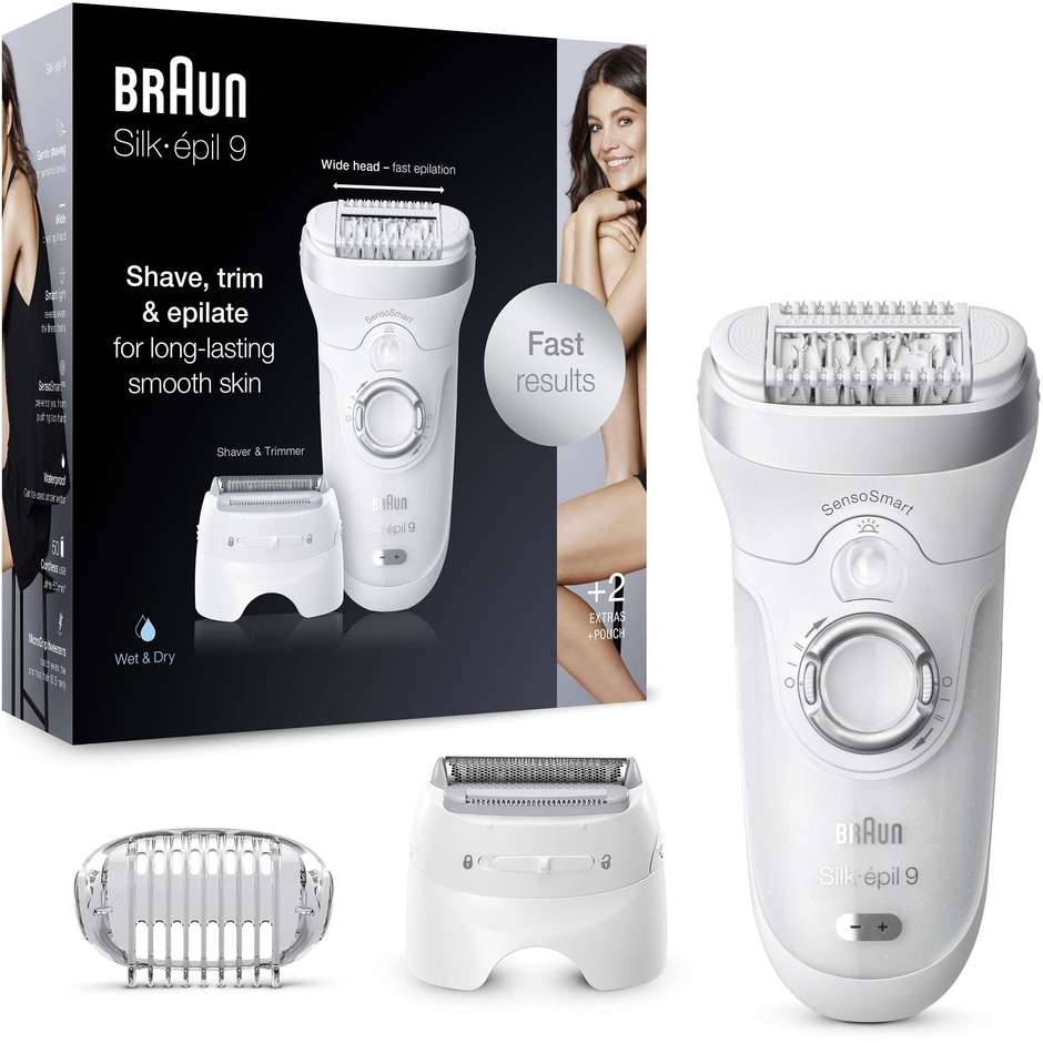 Braun Silk-épil 9 9-705 Epilatore Elettrico Ricaricabile Wet & Dry con Rasoio e Rifinitore