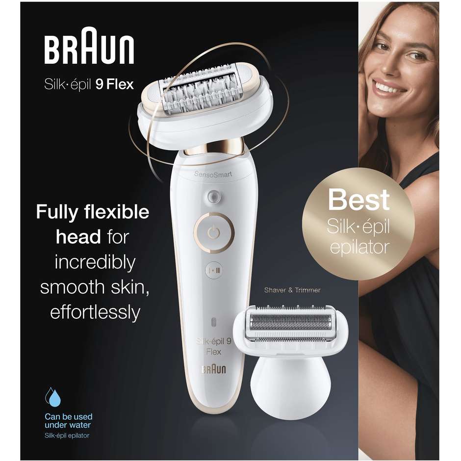 Braun Silk-épil 9 Flex 9-002 epilatore senza filo bianco e oro con 40 pinzette