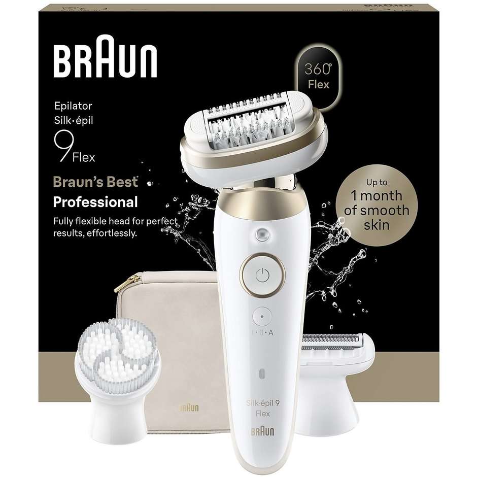 Braun Silk-épil 9 Flex SES9-060 Epilatore Wet & Dry 3D con Testina Rasoio e Spazzola Oro