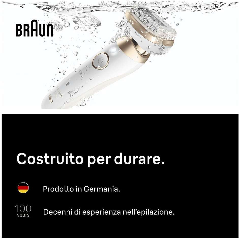 Braun Silk-épil 9 Flex SES9-060 Epilatore Wet & Dry 3D con Testina Rasoio e Spazzola Oro