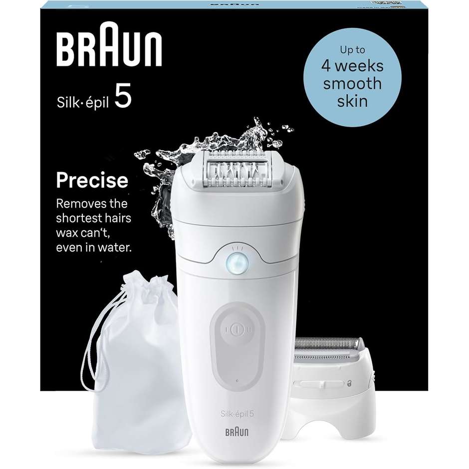 Braun Silk‑epil 5 SE5‑011 Epilatore Ricaricabile Wet & Dry 28 Pinzette MicroGrip – Bianco/Grigio