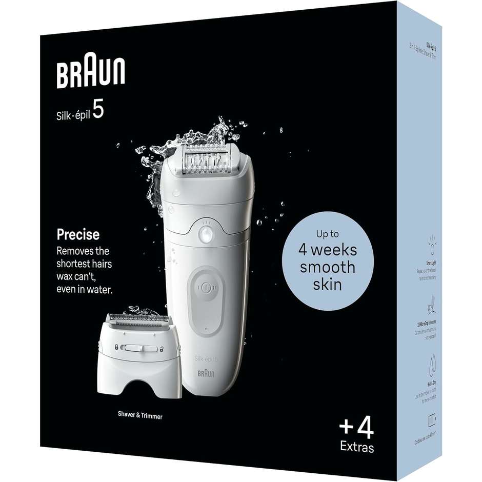 Braun Silk‑epil 5 SE5‑011 Epilatore Ricaricabile Wet & Dry 28 Pinzette MicroGrip – Bianco/Grigio