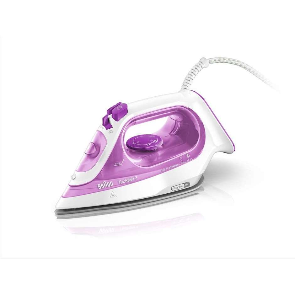 Braun TexStyle 3 SI3030PU Ferro da Stiro a Vapore 2300 W Piastra Ceramica 3D Viola e Bianco