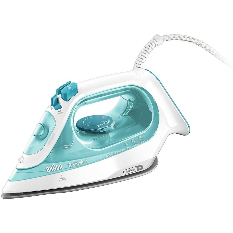 Braun TexStyle 3 SI3041GR Ferro da Stiro a Vapore 2350 W Piastra FreeGlide 3D Verde e Bianco