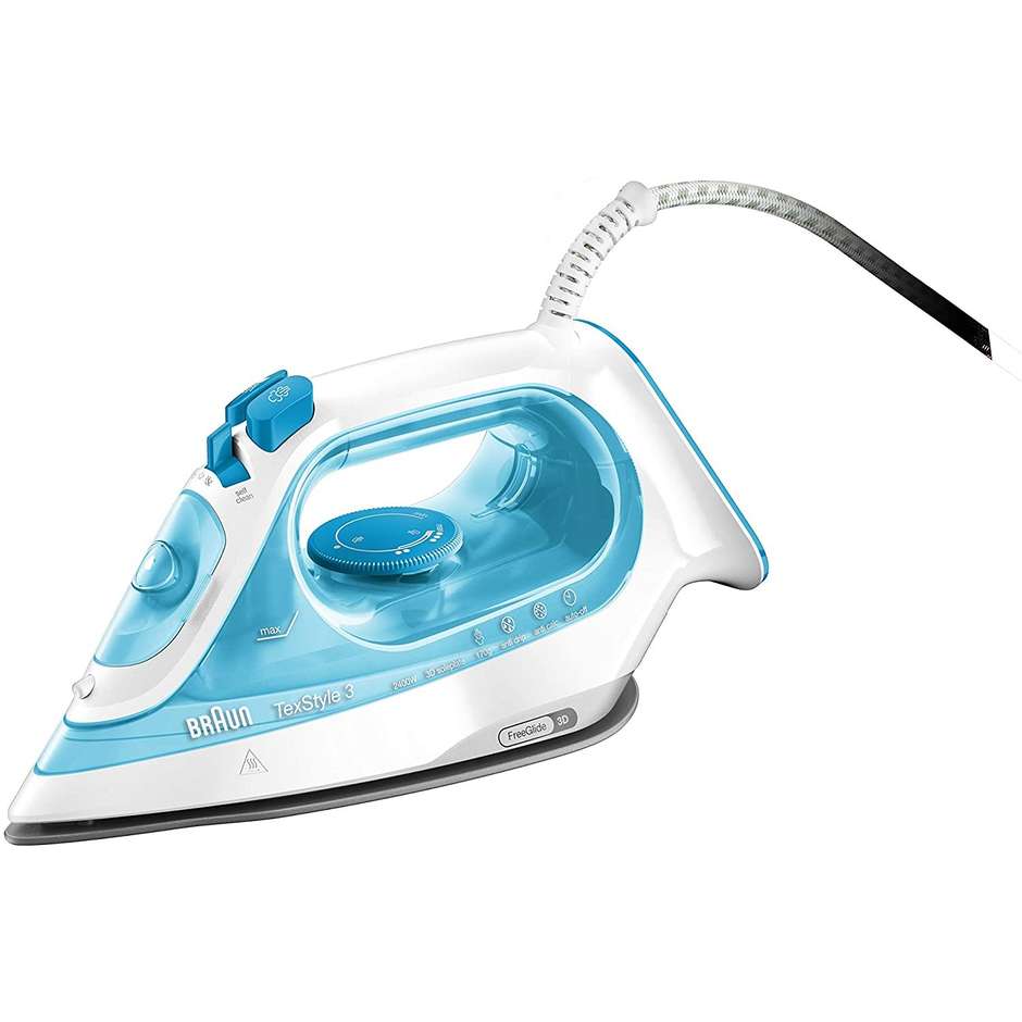 Braun TexStyle 3 SI3053BL Ferro da Stiro a Vapore 2400 W Piastra Ceramica 3D Blu e Bianco