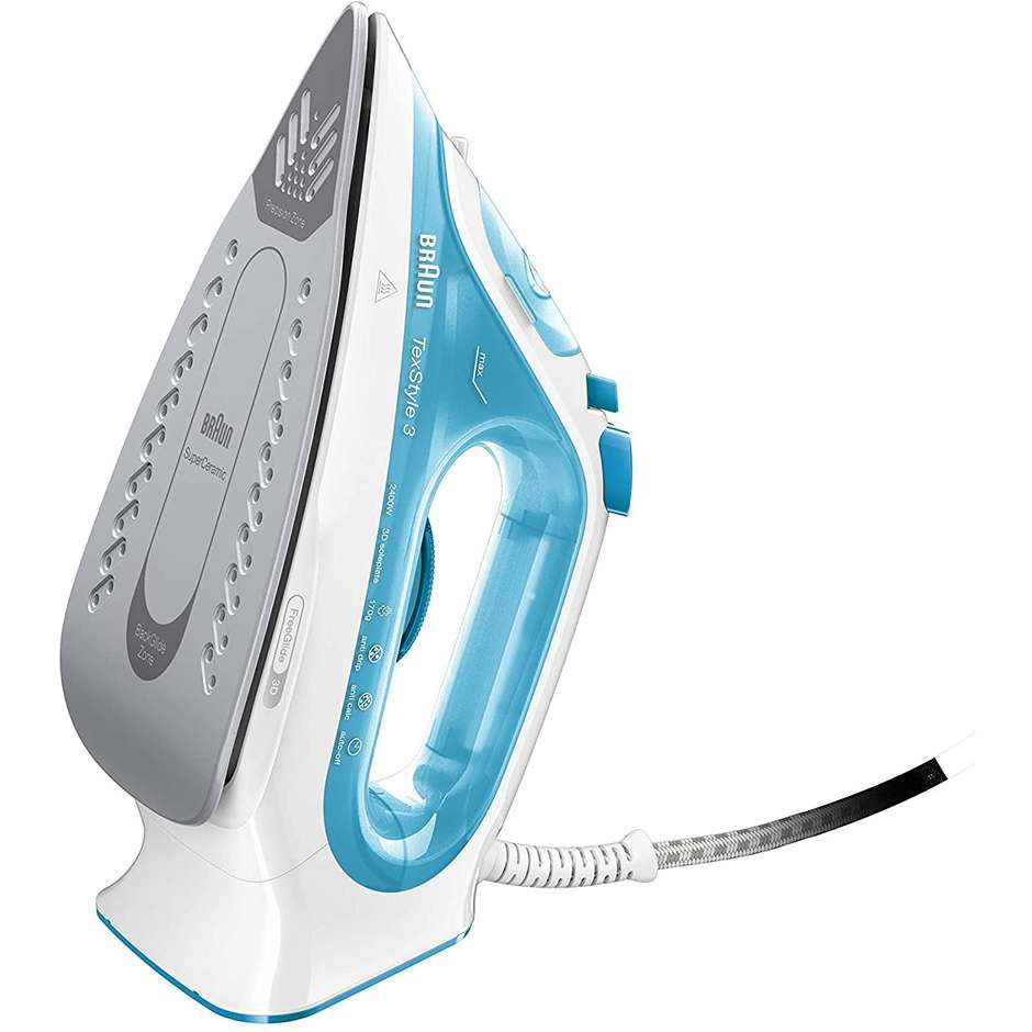 Braun TexStyle 3 SI3053BL Ferro da Stiro a Vapore Piastra Ceramica 2400 W Bianco e Blu