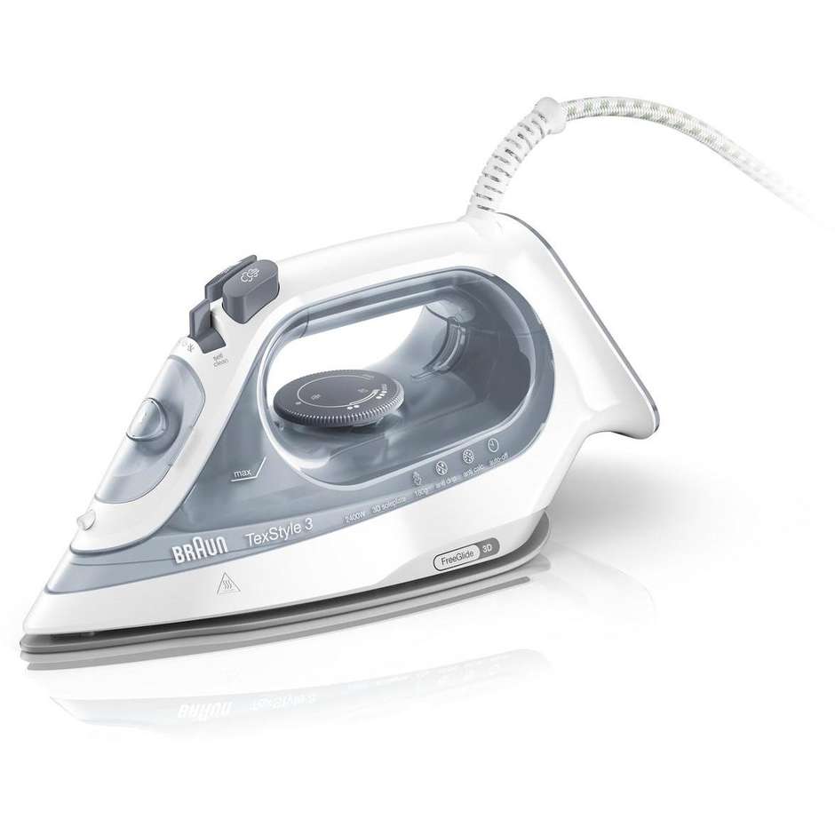 Braun TexStyle 3 SI3054GY Ferro da Stiro a Vapore Piastra FreeGlide 3D 2400 W Bianco e Grigio