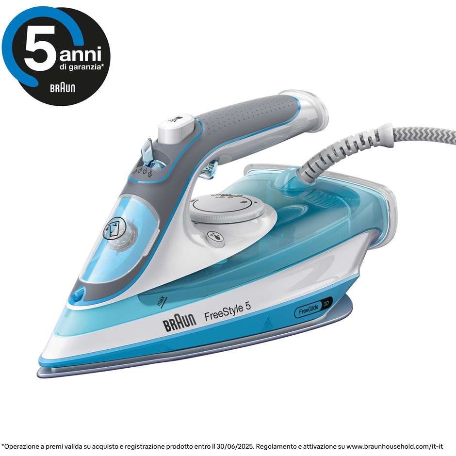 Braun TexStyle 5 SI5006BL Ferro da stiro a secco e a vapore Piastra in Ceramica 2600 W Colore Blu, Grigio, Bianco