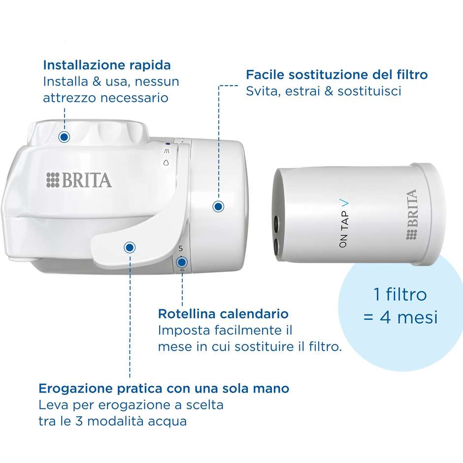 Brita 1052066 Sistema filtrante per acqua ON TAP V incluso 1x filtro V Colore Bianco