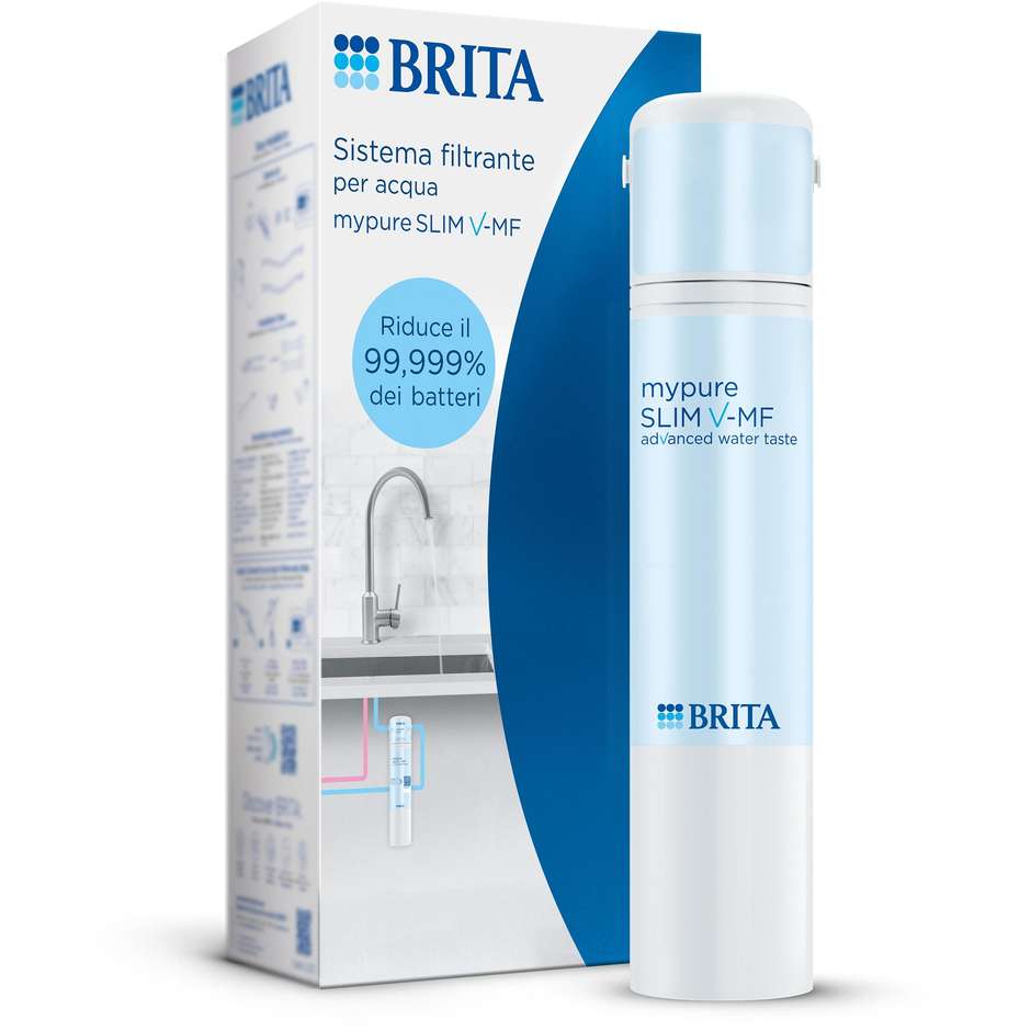 Brita Sistema filtrante mypure SLIM V-MF Sistema sottolavello per il tuo rubinetto per acqua buona e priva di batteri al 99,999% Colore Bianco