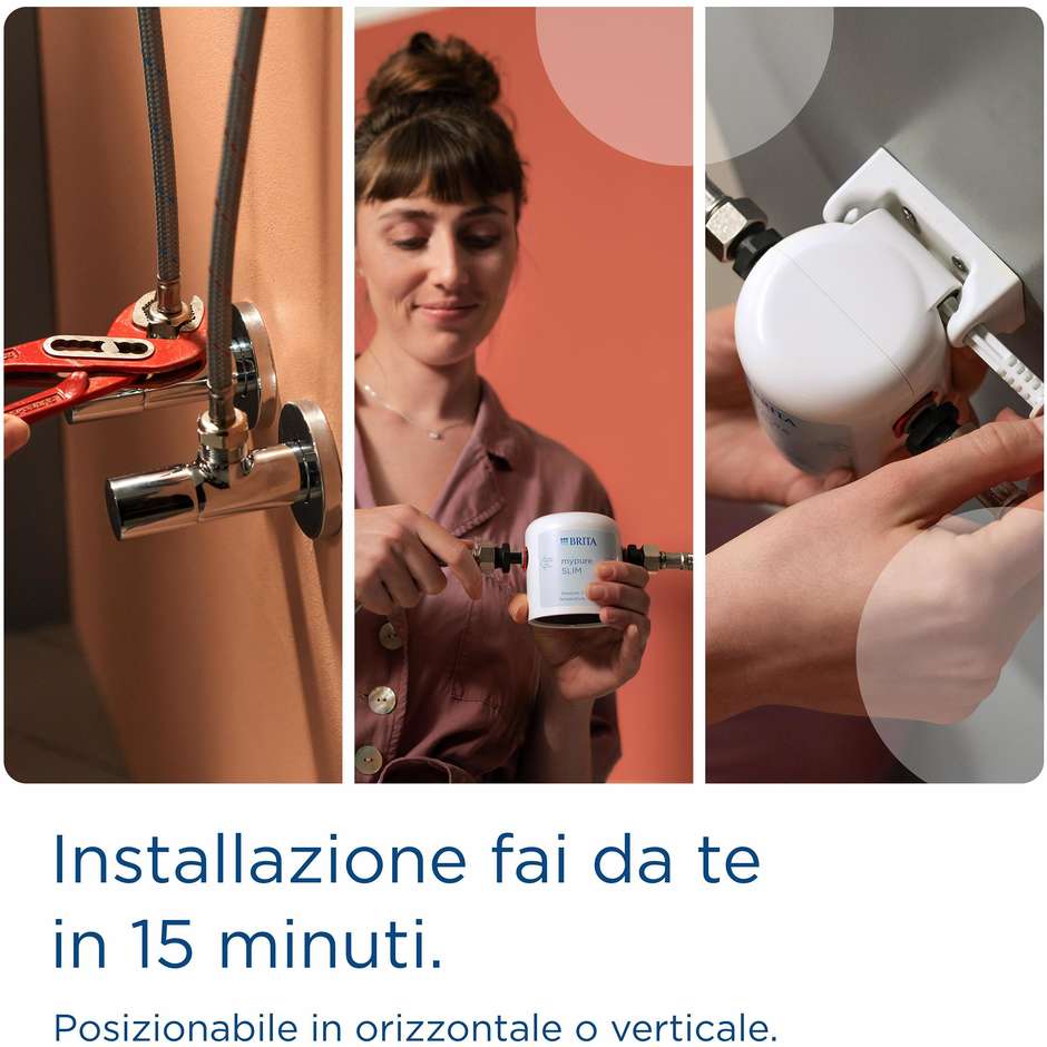 Brita Sistema filtrante mypure SLIM V-MF Sistema sottolavello per il tuo rubinetto per acqua buona e priva di batteri al 99,999% Colore Bianco