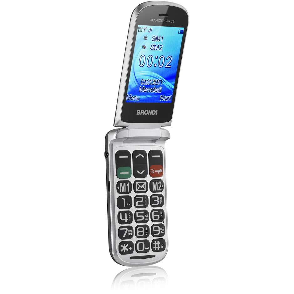 Brondi Amico Big 3G Dual Sim Telefono Cellulare colore Grigio, Argento