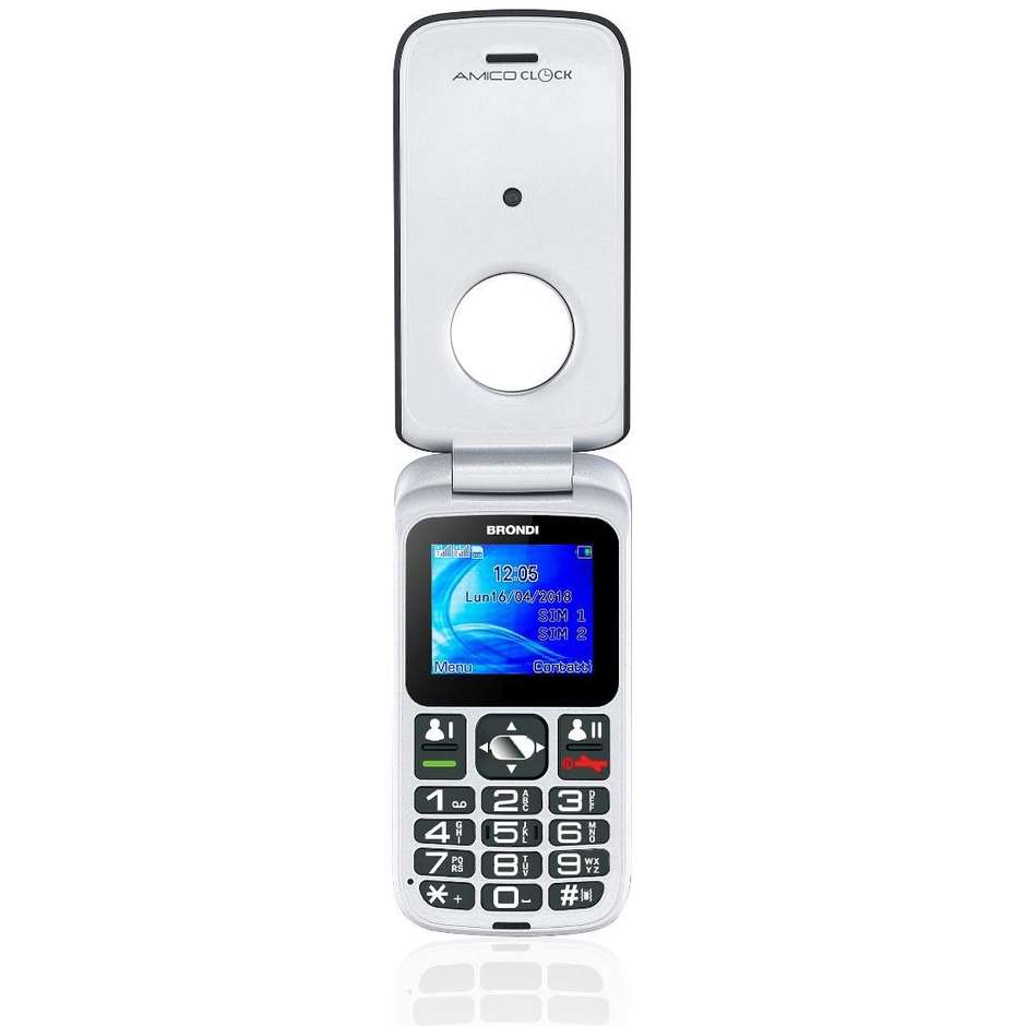 Brondi AMICO CLOCK Telefono cellulare a conchiglia dual sim Bluetooth colore nero e bianco