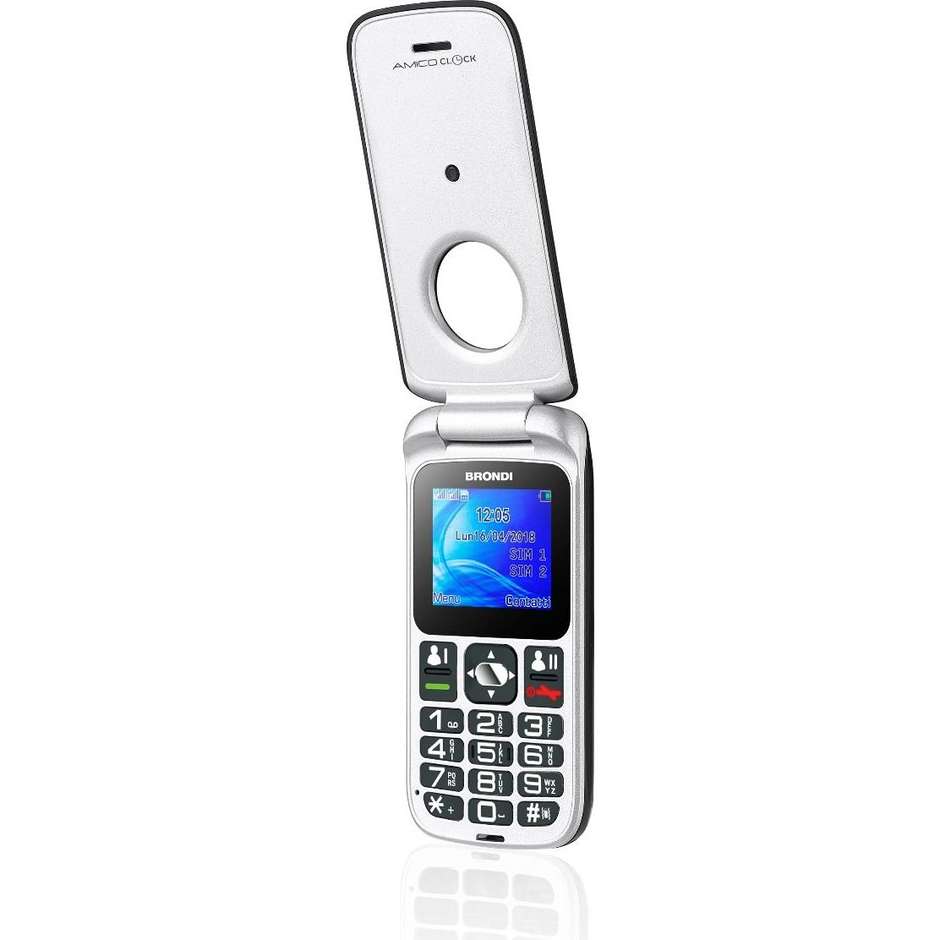 Brondi AMICO CLOCK Telefono cellulare a conchiglia dual sim Bluetooth colore nero e bianco