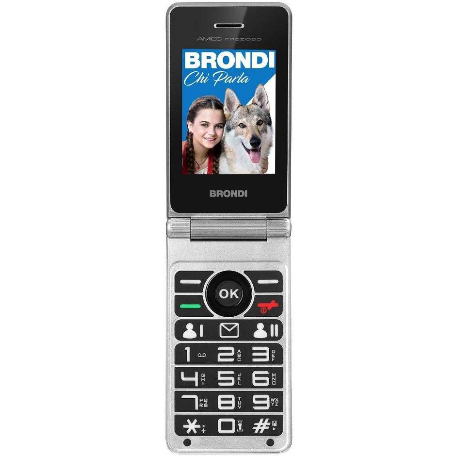 Brondi Amico Prezioso Telefono Cellulare a Conchiglia 1,77" Dual SIM Tasto SOS Nero Metallo