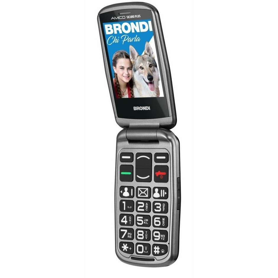 Brondi Amico Sicuro Plus Telefono Cellulare a Conchiglia 2,8" Flip Attivo Tasto SOS Nero