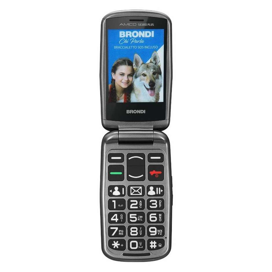Brondi Amico Sicuro Plus Telefono Cellulare a Conchiglia 2,8" Flip Attivo Tasto SOS Nero