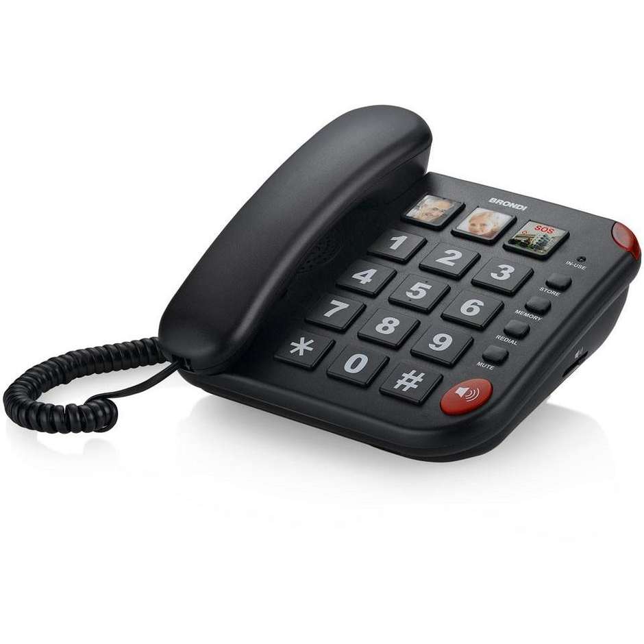 Brondi Bravo 15 Telefono Fisso con Filo Tasti Grandi Volume Suoneria Alto Colore Nero