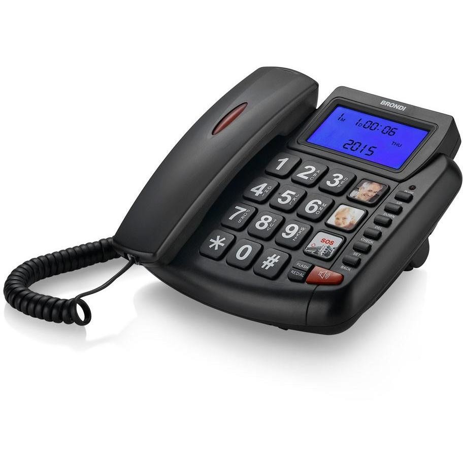 Brondi Bravo 90 LCD Telefono Fisso con Filo Display Retroilluminato 3 Tasti Rapidi M1-M3 Vivavoce Colore Nero