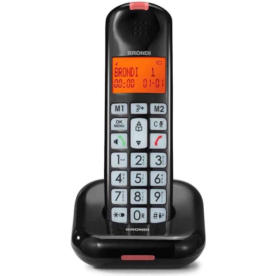 Brondi Bravo Moon Telefono Cordless DECT Display Bianco Retroilluminato Rubrica 100 Contatti Vivavoce Colore Nero