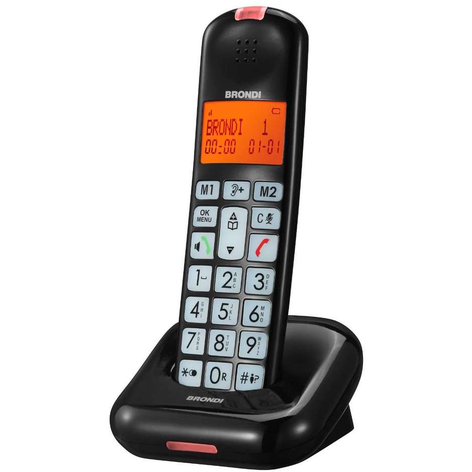 Brondi Bravo Moon Telefono Cordless DECT Display Bianco Retroilluminato Rubrica 100 Contatti Vivavoce Colore Nero