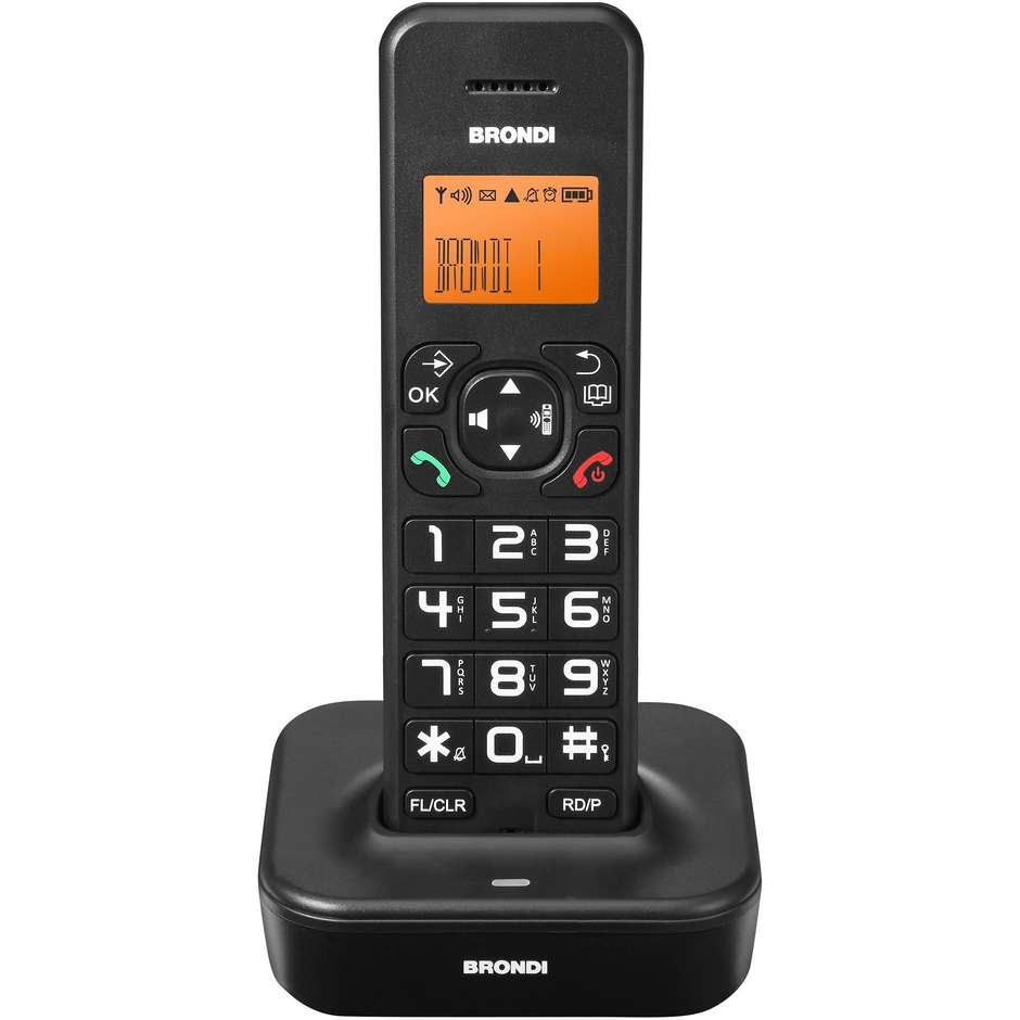 Brondi Bravo Star Telefono Cordless DECT Display Retroilluminato Vivavoce Rubrica 50 Contatti Colore Nero