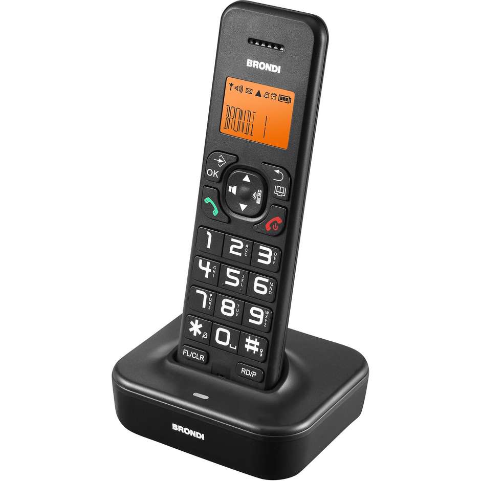 Brondi Bravo Star Telefono Cordless DECT Display Retroilluminato Vivavoce Rubrica 50 Contatti Colore Nero