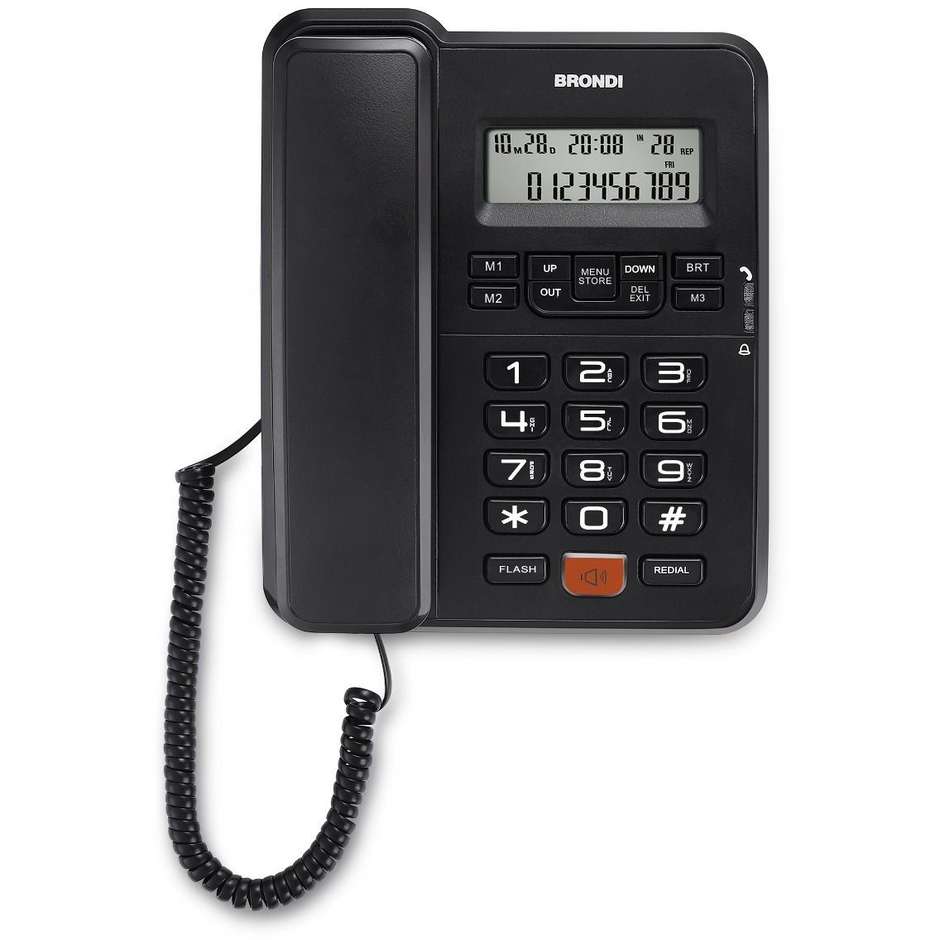 Brondi Office Desk Telefono Fisso da Ufficio con Display LCD 12 Cifre Vivavoce Rubrica Colore Nero