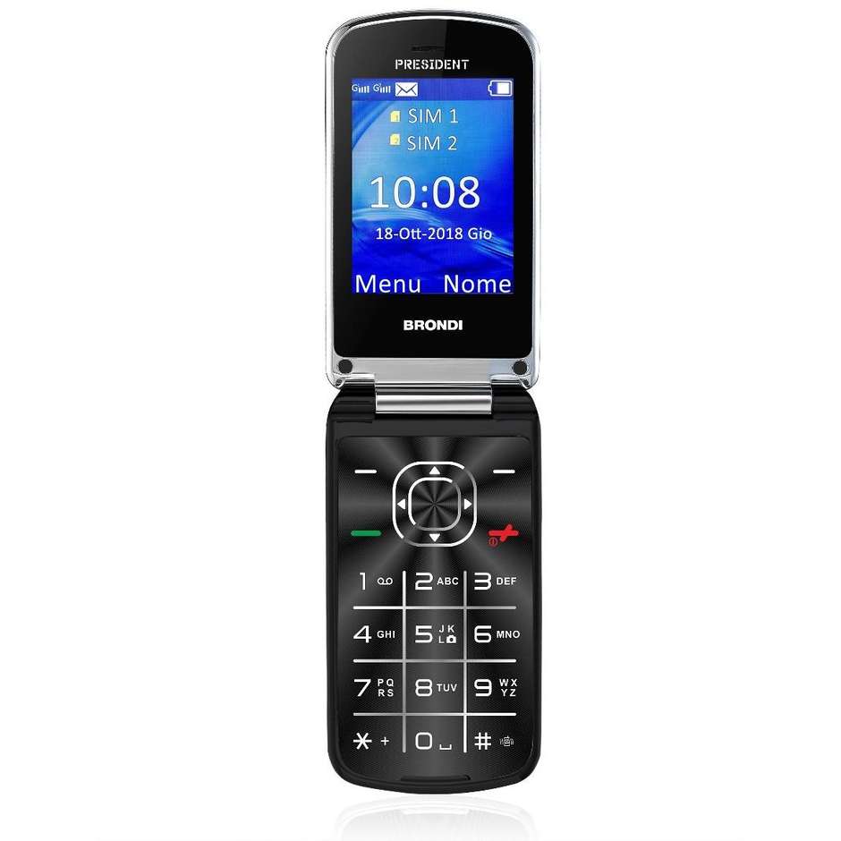 Brondi President Telefono Cellulare a Conchiglia 3,0" Flip Attivo Fotocamera 1.3 MP Nero