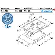 CANDY Piano Cottura CPG74SWGX a Gas 4 Fuochi Gas Colore Acciaio Inox |  Ricambi Facili