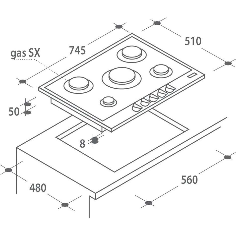 Candy CPGC 75SQPAV piano cottura a gas 75 cm 5 fuochi colore avena