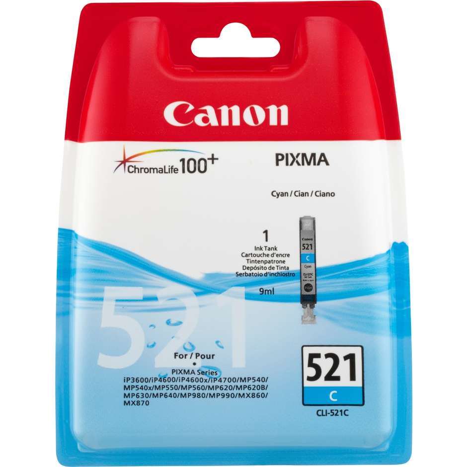 CANON CAN CLI-521C Cartuccia Inchiostro Originale Ciano Resa 300 Pagine per iP3600