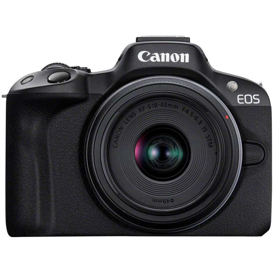 Canon EOS R50, Black + RF-S 18-45mm F4.5-6.3 IS STM Kit MILC 24,2 MP CMOS 6000 x 4000 Pixel Colore Nero