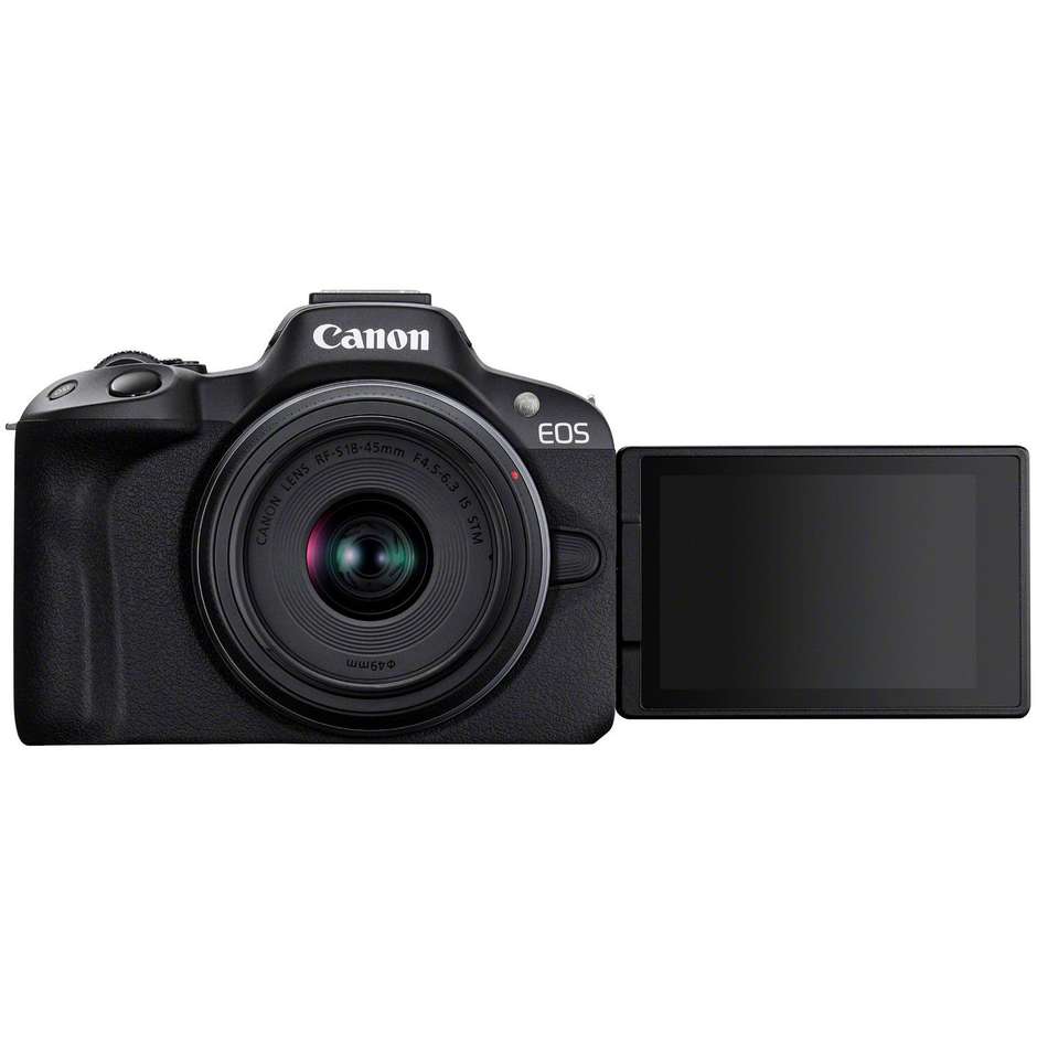 Canon EOS R50, Black + RF-S 18-45mm F4.5-6.3 IS STM Kit MILC 24,2 MP CMOS 6000 x 4000 Pixel Colore Nero