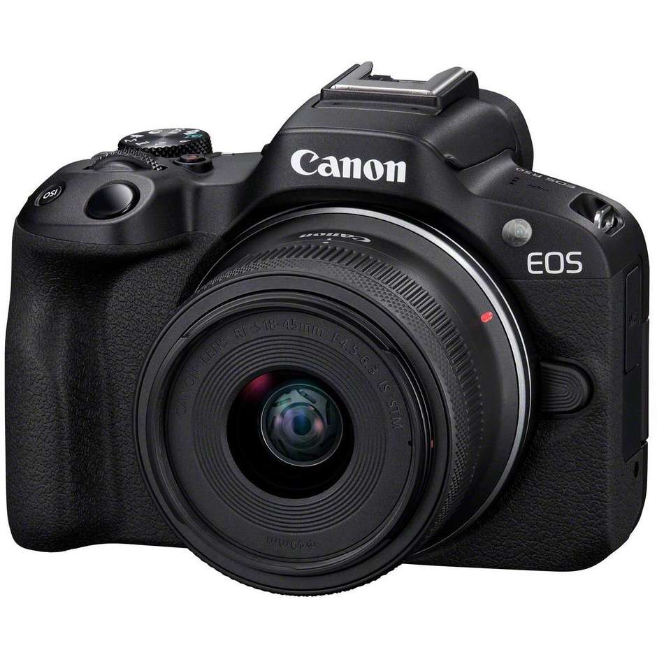 Canon EOS R50, Black + RF-S 18-45mm F4.5-6.3 IS STM Kit MILC 24,2 MP CMOS 6000 x 4000 Pixel Colore Nero