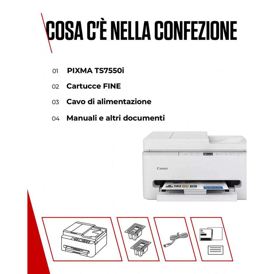 Canon PIXMA TS7550i Stampante Multifunzione Inkjet A4 Wi-Fi Bianco