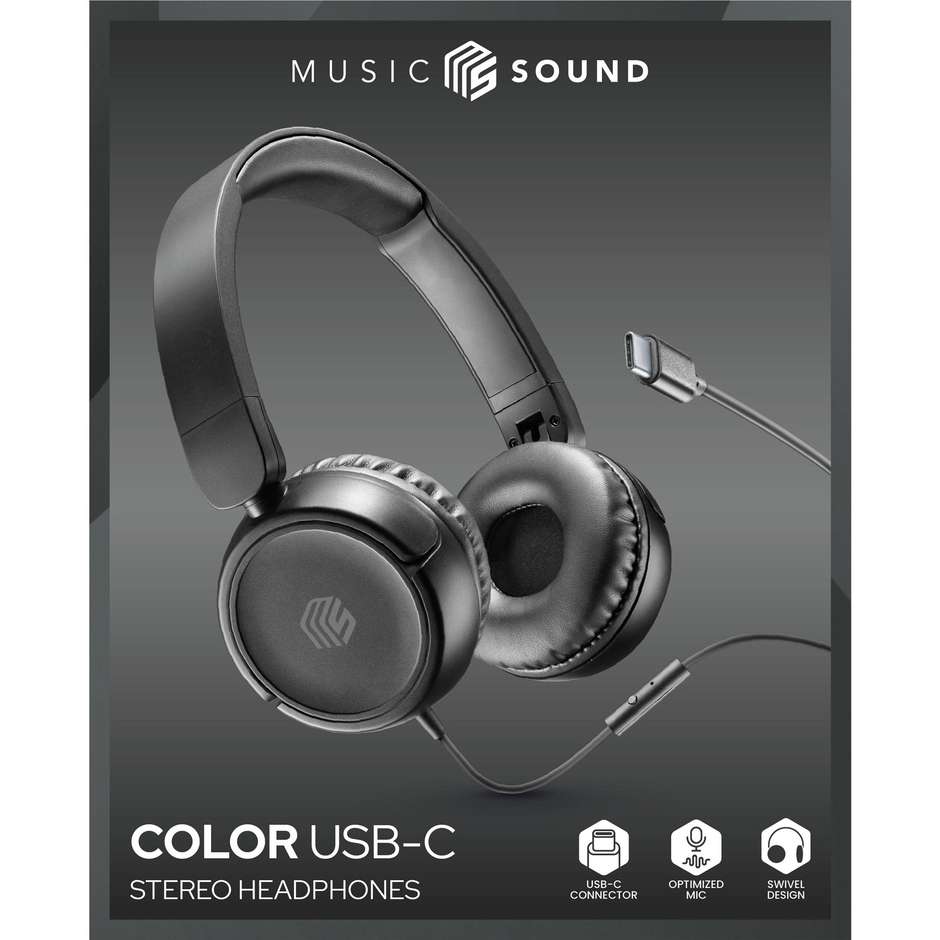Cellular Line Music Sound Color Foldable Cuffie Cablato USB-C Colore Nero