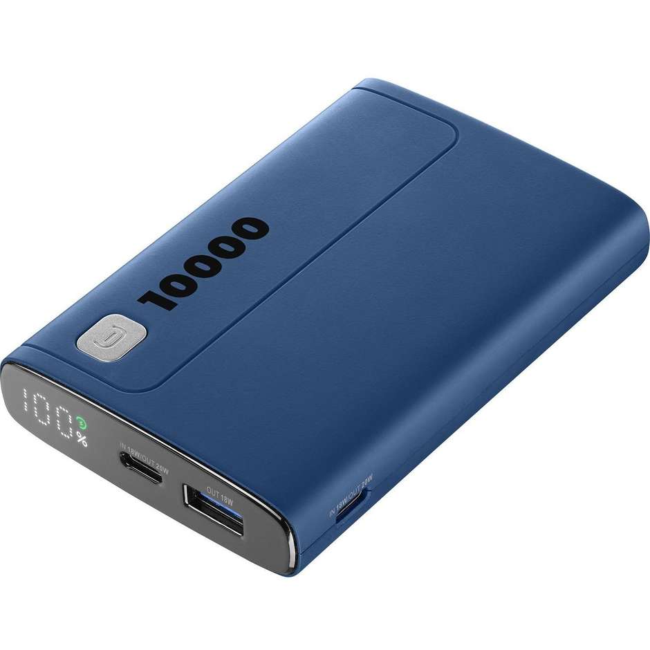 Cellularline Elite 10000 Power Bank 10000 mAh Display LED Power Delivery 20W Blu (PBDISPL01PD10000B)