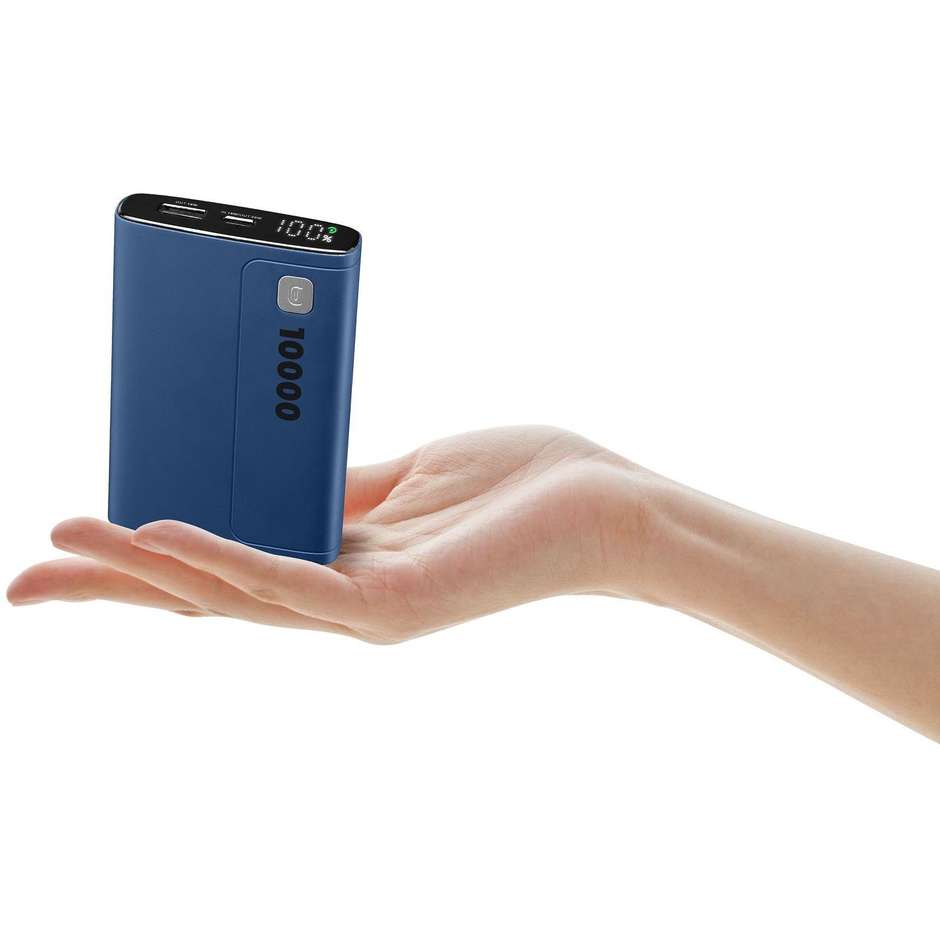 Cellularline Elite 10000 Power Bank 10000 mAh Display LED Power Delivery 20W Blu (PBDISPL01PD10000B)