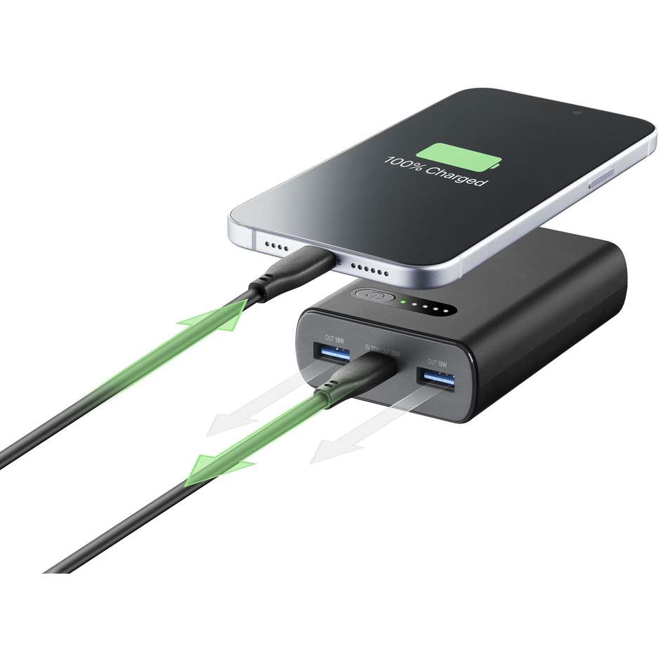 Cellularline Fast Charge Power Bank 10000 mAh Power Delivery 20W USB-C Nero (PBFAST01PD10000K)