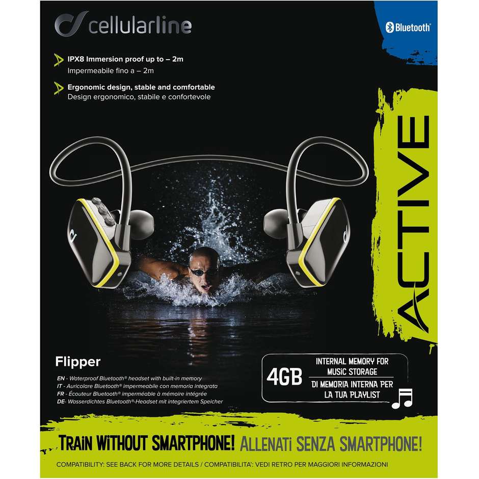 Cellularline Flipper BTFLIPPERK Universale Auricolari Bluetooth impermeabili con memoria integrata