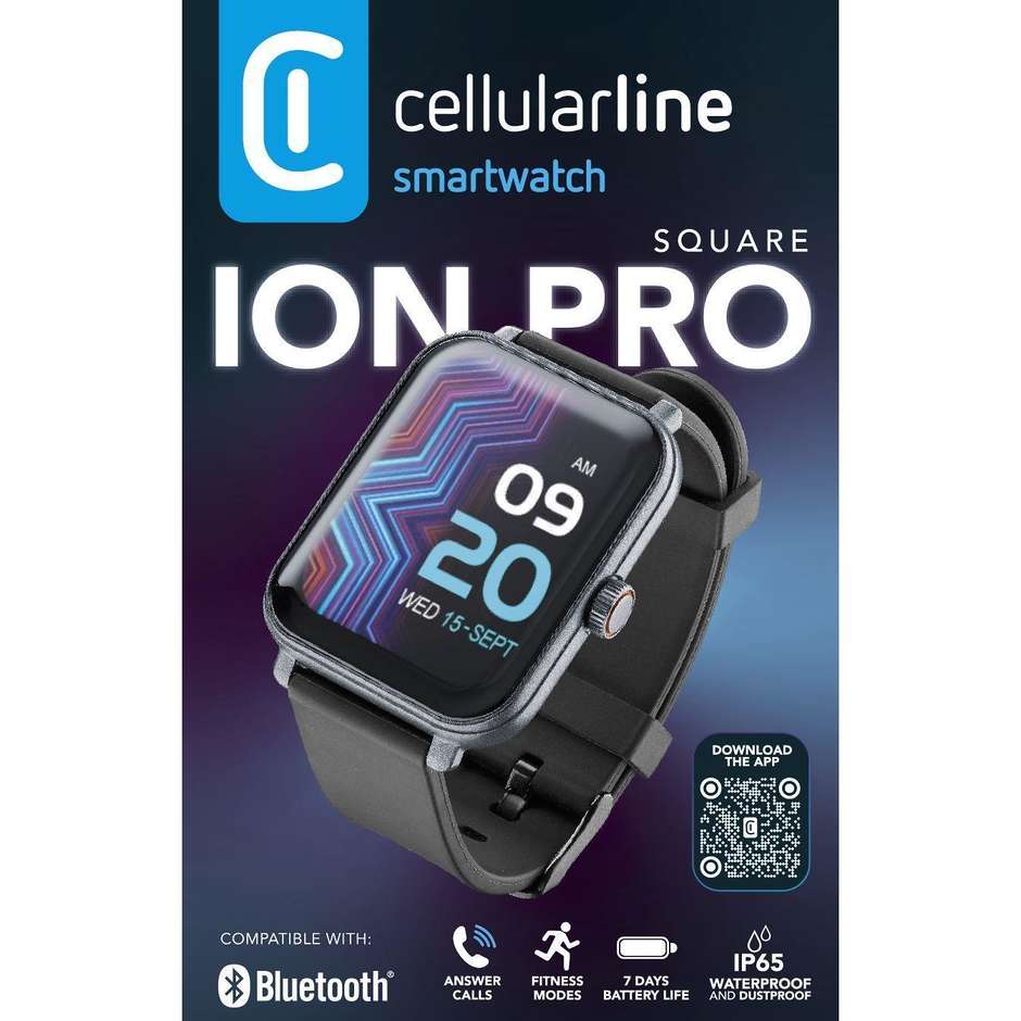 Cellularline ION PRO Square Smartwatch 1.83" Cassa Rettangolare Chiamate Vivavoce Bluetooth Colore Nero