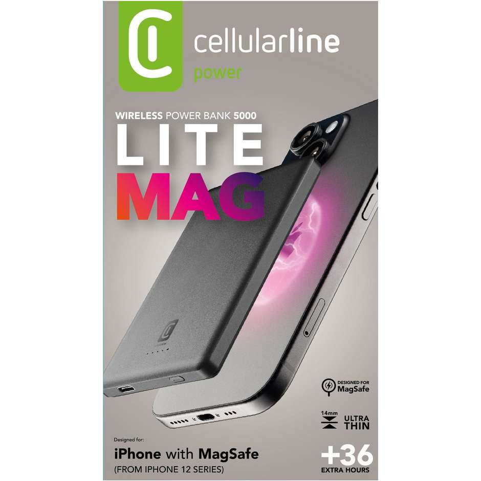 Cellularline Mag Lite Power Bank Wireless 5000 mAh Compatibile MagSafe Grigio