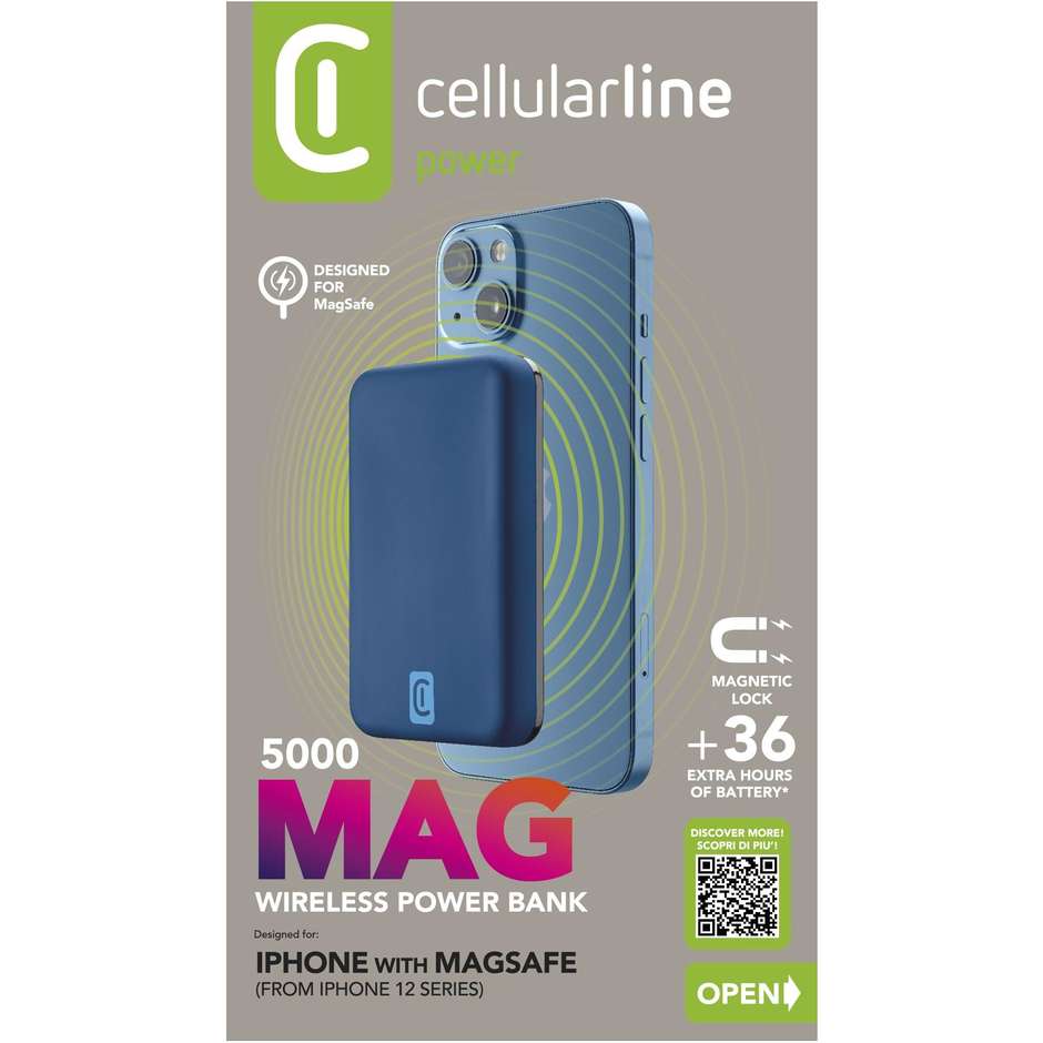 Cellularline Mag Power Bank Wireless 5000 mAh Compatibile MagSafe Blu