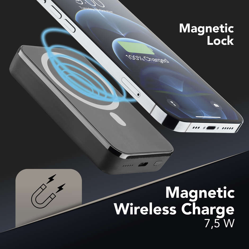Cellularline MagSafe Power Bank Wireless 10000 mAh Ricarica Rapida Magnetica Nero (PBMAGSF10000WIRK)