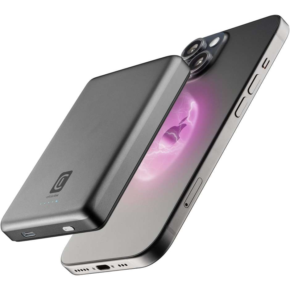 Cellularline MagSlim Power Bank 10000 mAh Wireless Magnetico compatibile MagSafe Grigio (PBMAGSLIM10000WIRD)