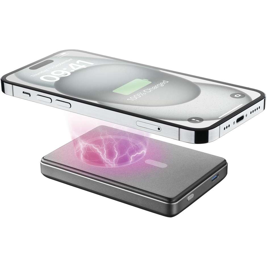 Cellularline PBMAGSLIM10000WIRD Power Bank 10000 mAh Wireless compatibile MagSafe Grigio