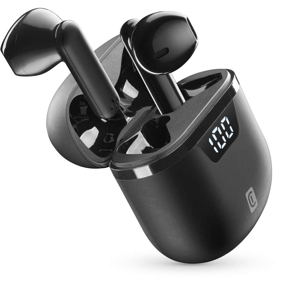 Cellularline Seek Pro Auricolari True Wireless TWS con Custodia Tascabile e Display LED Nero
